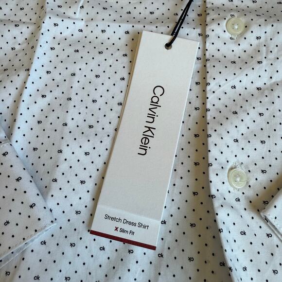 NEW Calvin Klein Slim Fit + Stretch Dress Shirt Black White 10 - Picture 5 of 10